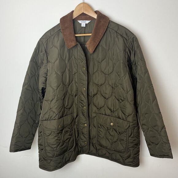 Old Navy Quilted Olive Pine Green Barn Jacket Corduroy Collar Coat XXL 270 - Picture 2 of 10